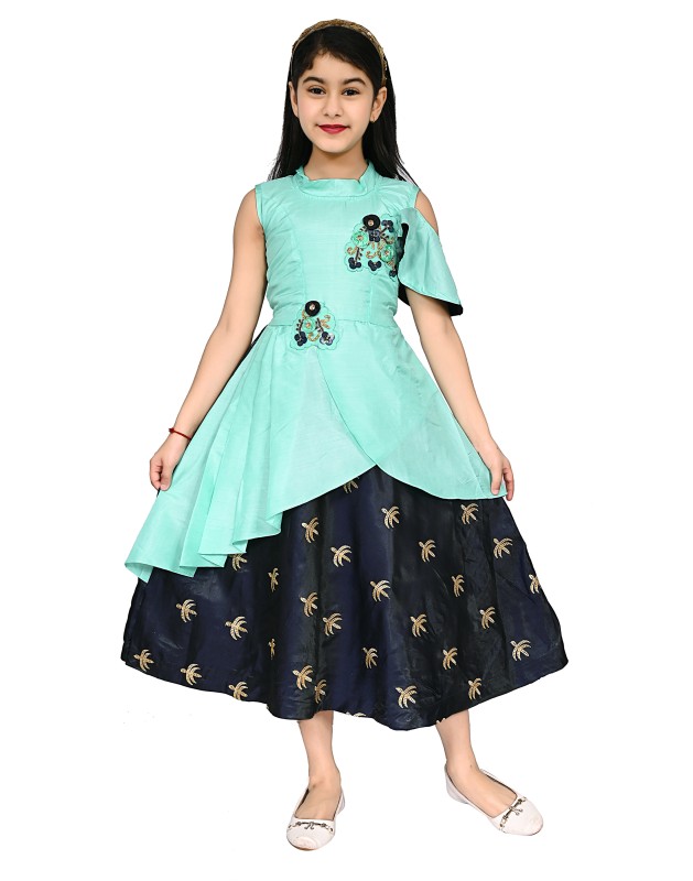 Girl's Sleeveless Maxi/Full Length Party Dress  Pack Of 1 ( Light Blue )